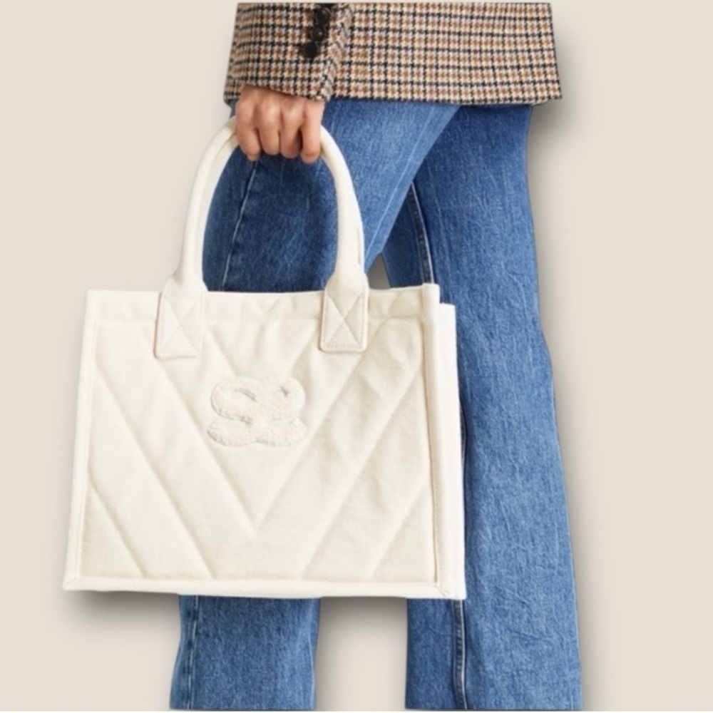 SANDRO Kasbah Quilted Canvas Tote Bag In Ecru. NWT